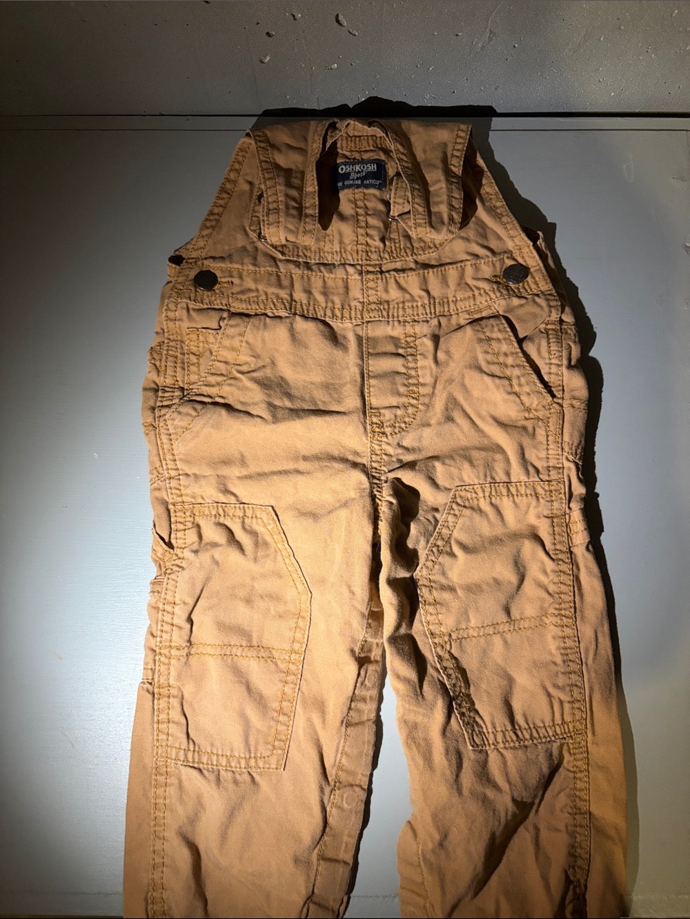 OshKosh B'gosh Tan Carpenter-Style Kids Overalls